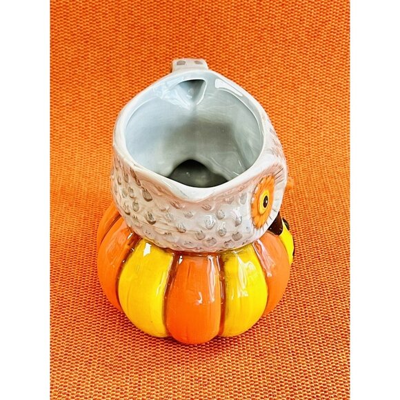 Joanna Parker Owl~Pumpkin Halloween Ceramic Creamer/Milk Jug ~ Displayed Only - Picture 4 of 10